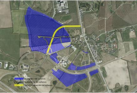 Afgrænsningskort der viser 3 lokalplaner der aflyses i Lisbjerg