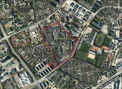 Luftfoto af afgrænsning for debatoplæg vedr. Vejlby Vest