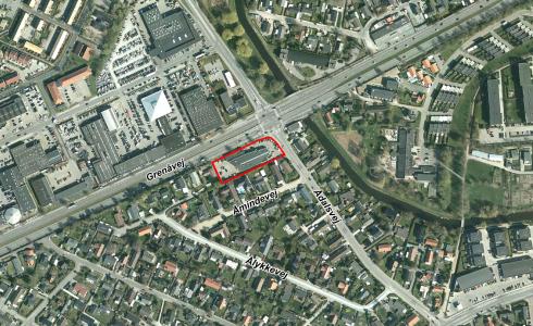 Luftfoto af afgrænsning for Ådalsvej 25 og 27 i Risskov