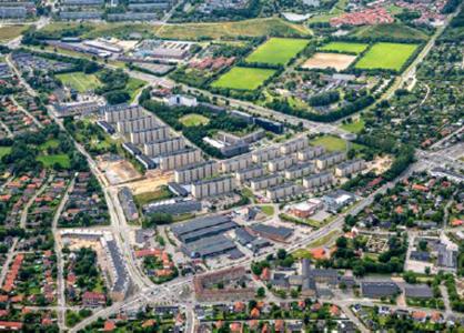 Luftfoto af udviklingsplan for Hasselhøj