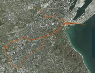 Luftfoto der viser de nye hovedledninger til spildevand