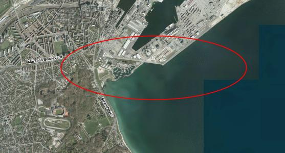 Luftfoto der viser området ved Tangkrogen