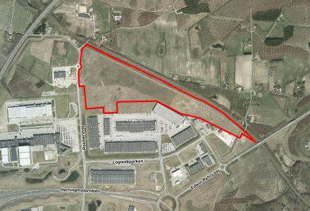 Luftfoto af afgrænsning for lokalplanforslag 1142
