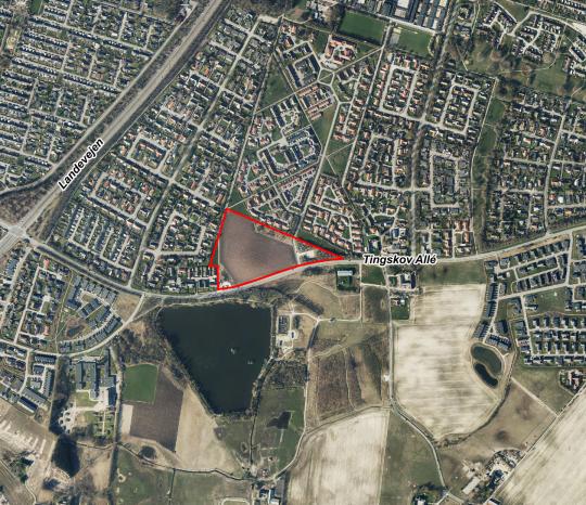 Luftfoto der viser lokalplanafgrænsningen til lokalplan 1167