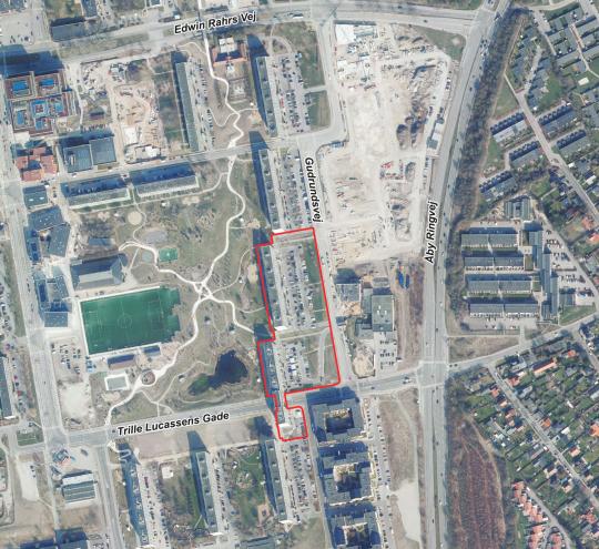 Luftfoto af afgrænsning for lokalplanforslag nr. 1192