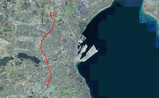 Luftfoto der viser BRT linjeføringen