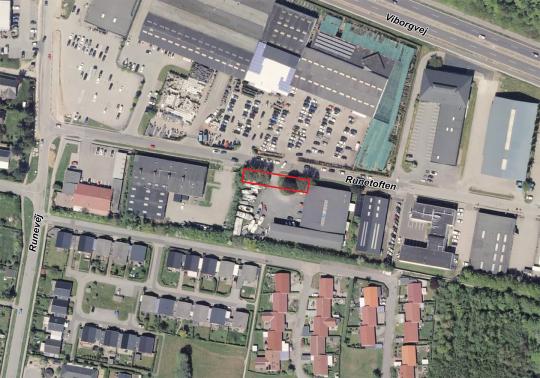 Luftfoto der viser afgrænsningen til lokalplantillæg H6_T2