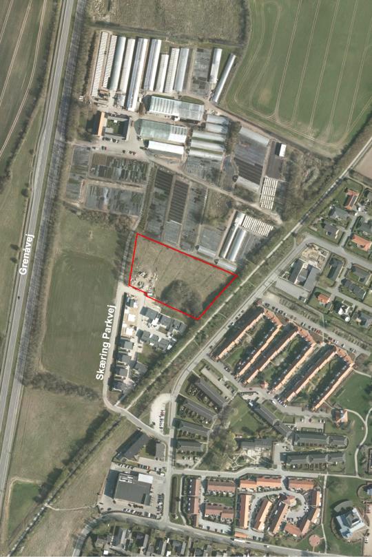 Luftfoto der viser lokalplanafgrænsningen til lokalplan 1190