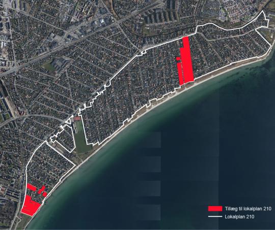 Luftfoto der viser lokalplanafgrænsningen til lokalplan 1200