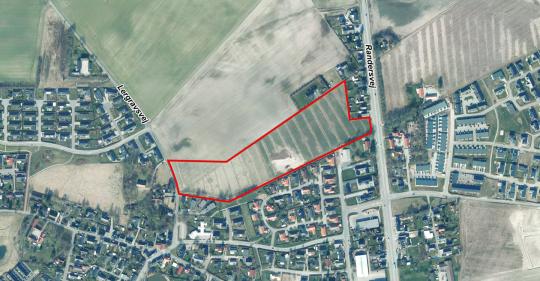 Luftfoto der viser lokalplanafgrænsningen til lokalplan 1187