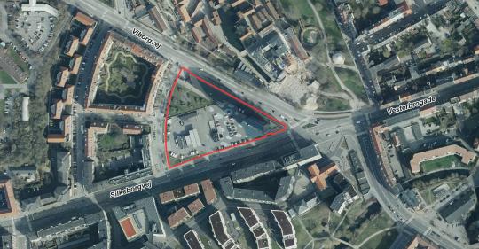 Luftfoto, der viser afgrænsningen for området