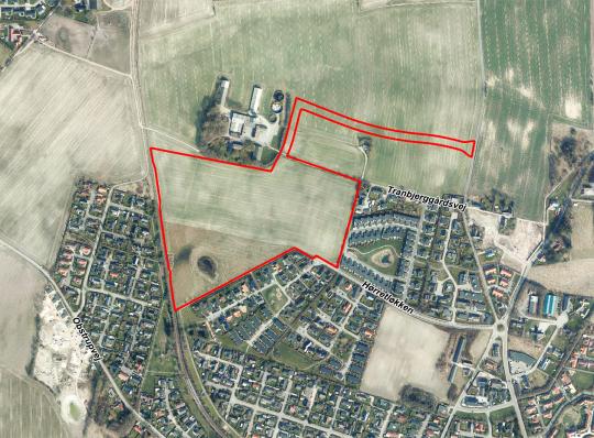 Luftfoto der viser lokalplanafgrænsningen til lokalplan 1115