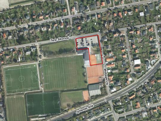 Luftfoto af afgrænsning for Terp Skovvej