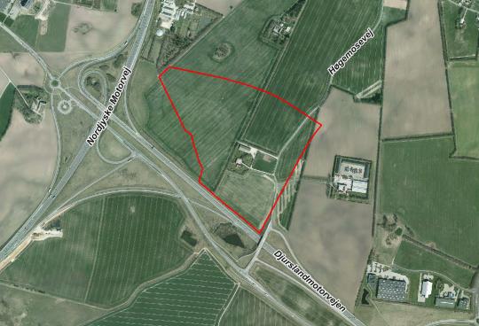 Luftfoto der viser lokalplanafgrænsningen til lokalplan 1118