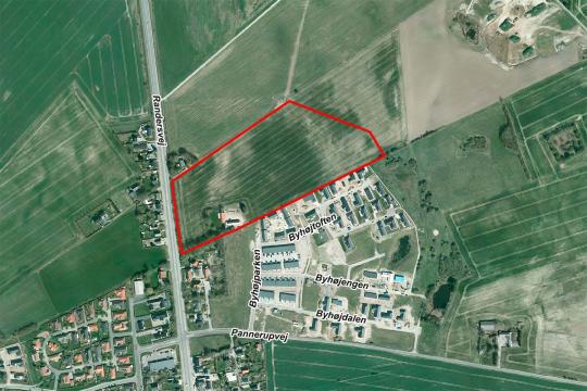 Luftfoto der viser lokalplanafgrænsningen til lokalplan 1162